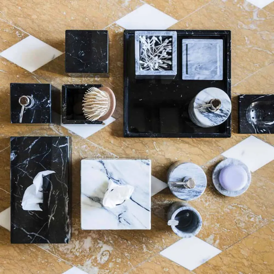 Porta Pañuelos en Mármol Marquinia Negro Diseño Rectangular Italiano - Rafa Viadurini