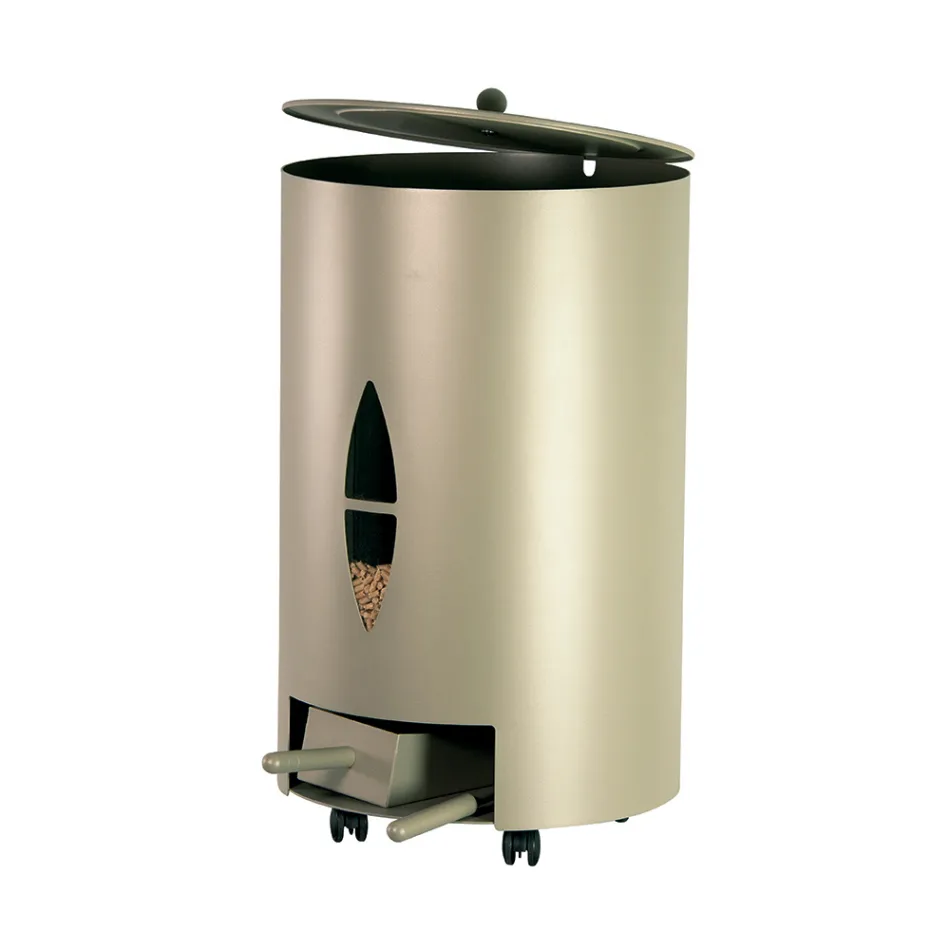 Porta pellets con tapa, escoba y pala Made in Italy - Cacatua Viadurini