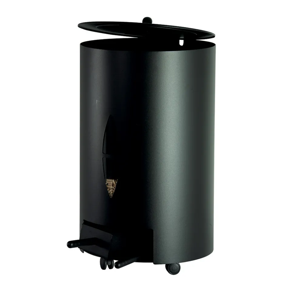 Porta pellets con tapa, escoba y pala Made in Italy - Cacatua Viadurini