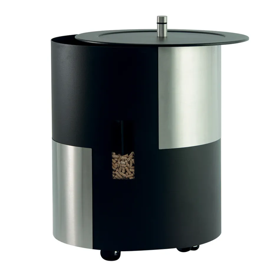 Porta pellets con ruedas y tapa de metal Made in Italy - Cigüeña Viadurini