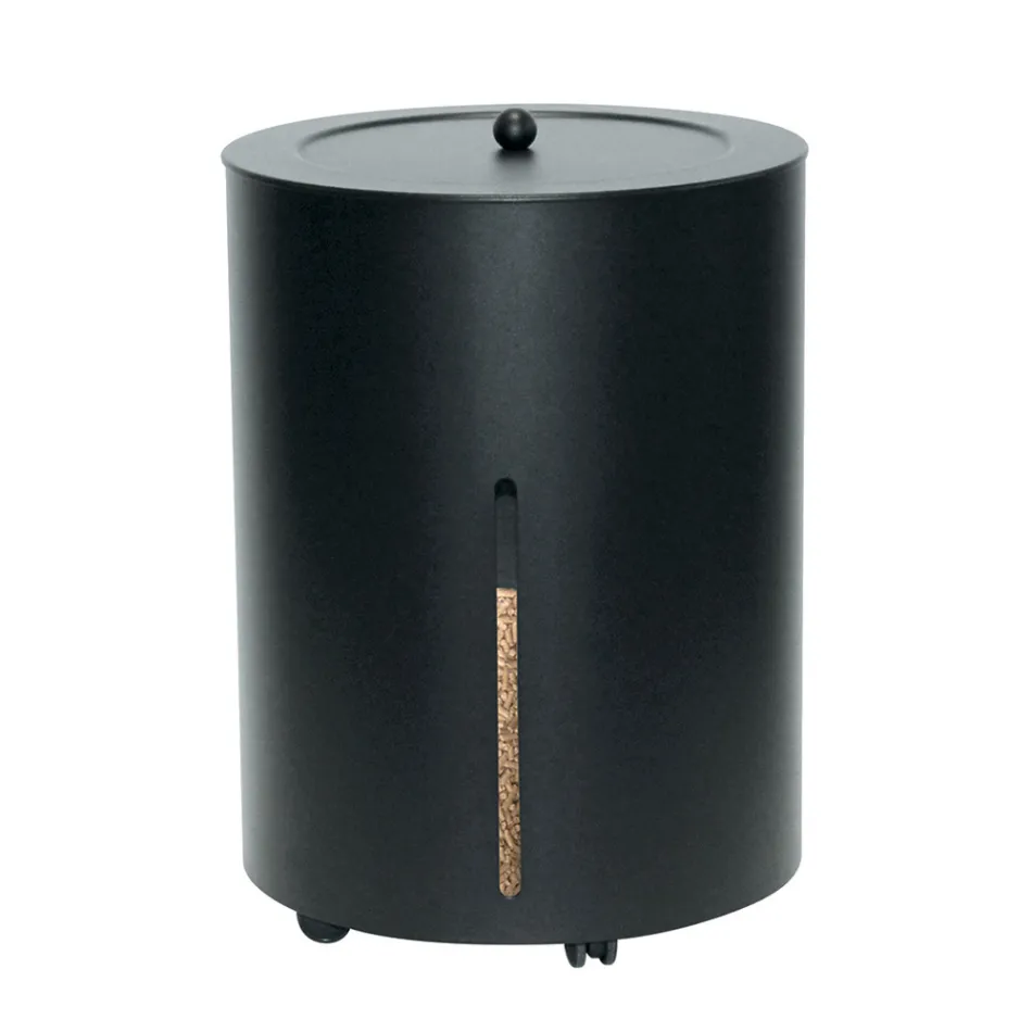 Porta pellets con ruedas y tapa de metal Made in Italy - Cigüeña Viadurini