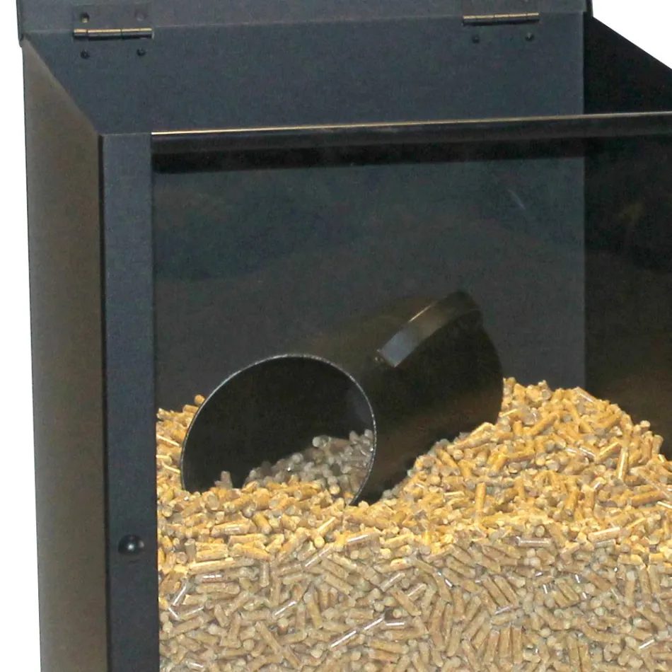 Porta pellets de acero pintado de negro con plexiglás Made in Italy - Pellicano Viadurini