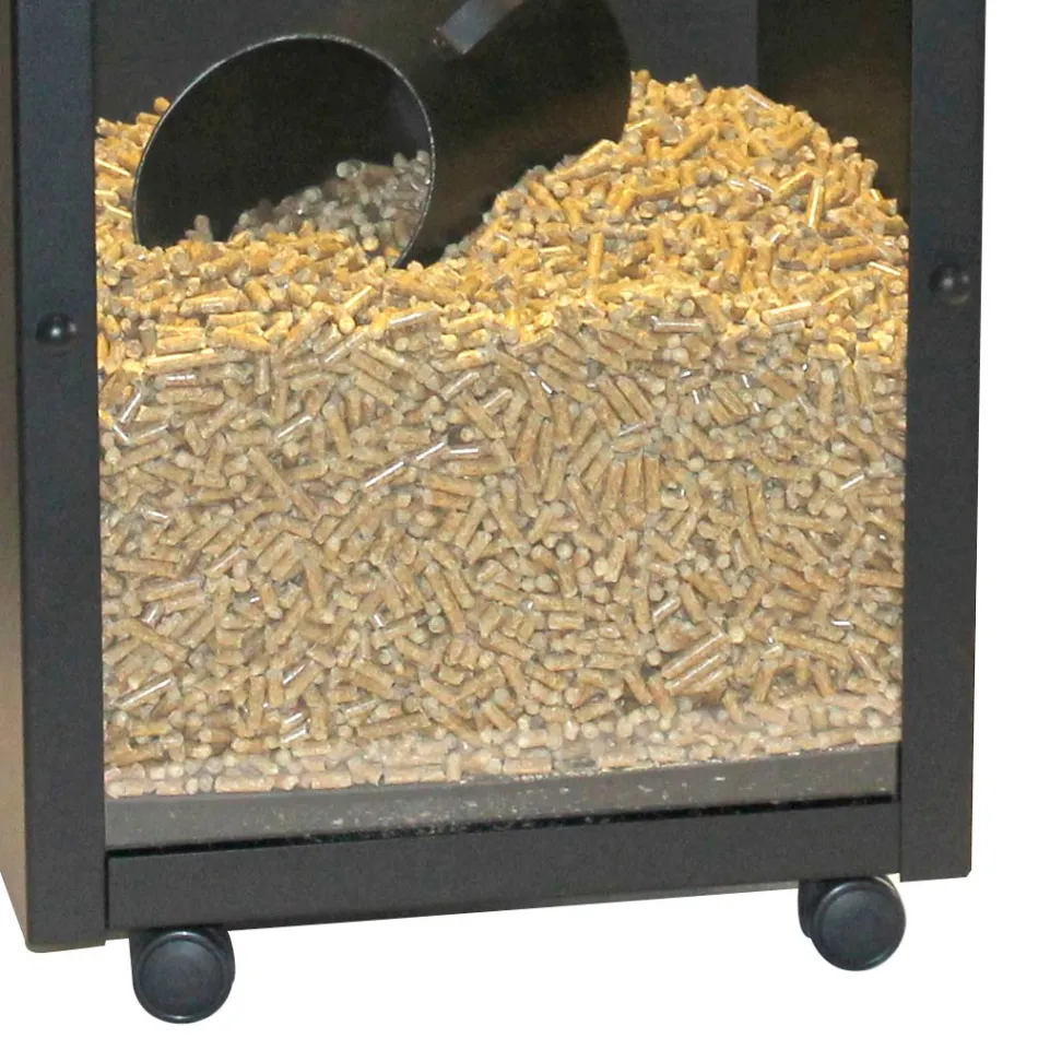 Porta pellets de acero pintado de negro con plexiglás Made in Italy - Pellicano Viadurini