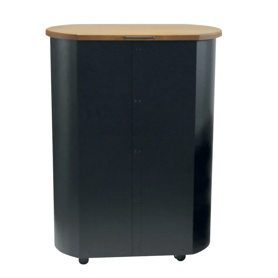 Porta pellets de metal con ruedas y tapa de madera Made in Italy - Bisonte Viadurini