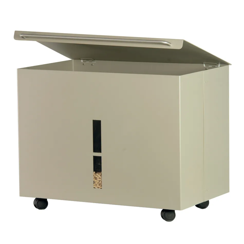 Porta pellets de metal con ruedas y tapa Made in Italy - Gazza Viadurini