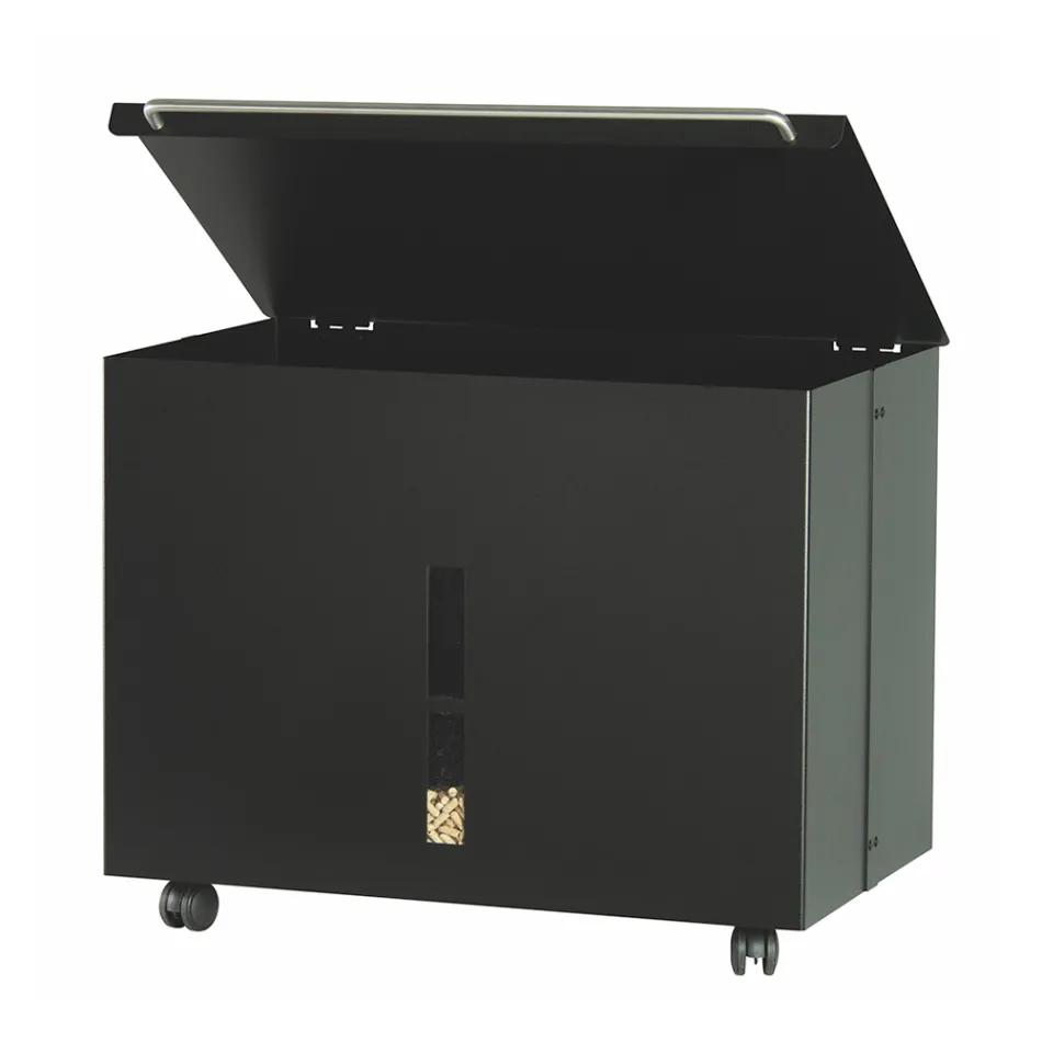 Porta pellets de metal con ruedas y tapa Made in Italy - Gazza Viadurini