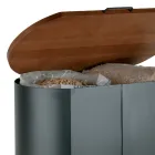 Porta pellets ovalado de metal negro y tapa de madera Made in Italy - Bisonte Viadurini