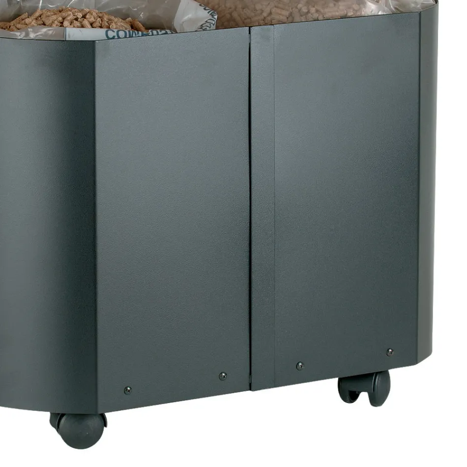 Porta pellets ovalado de metal negro y tapa de madera Made in Italy - Bisonte Viadurini