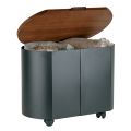 Porta pellets ovalado de metal negro y tapa de madera Made in Italy - Bisonte
