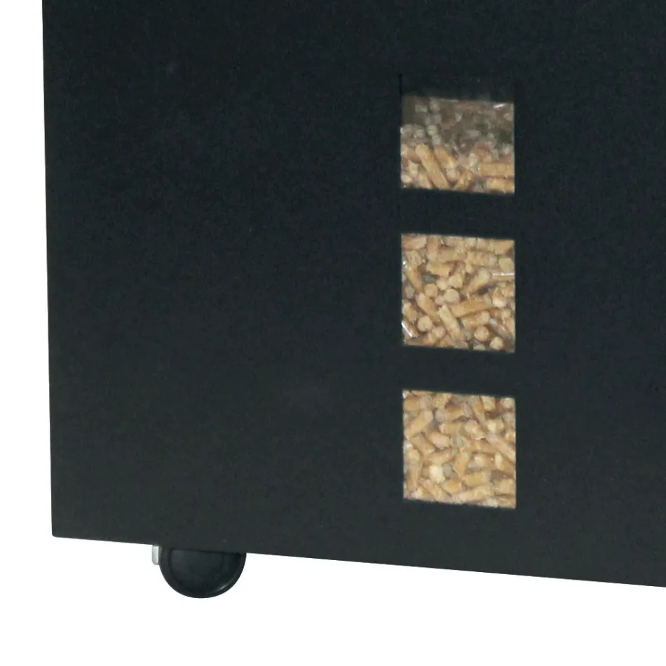 Porta pellets cuadrado de acero pintado de negro y ruedas Made in Italy - Parrot Viadurini