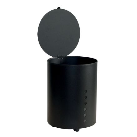 Porta pellets redondo de acero pintado de negro y ruedas Made in Italy - Airone Viadurini