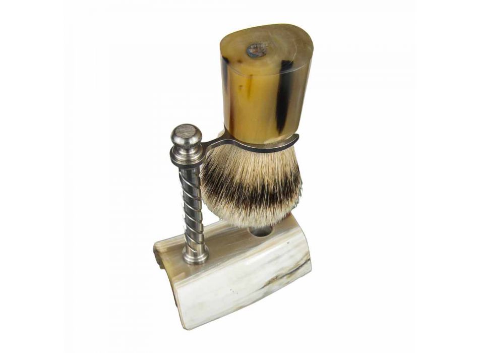 Porta brochas de afeitar en cuerno de buey y acero Made in Italy - Diplo Viadurini