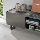 Mueble TV con Tapa de Cerámica Efecto Mármol con 2 Puertas y 2 Compartimentos Abiertos - Clak Viadurini