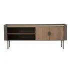 Mueble TV de salón en madera de abeto y hierro gris con 2 puertas - Cooper Viadurini