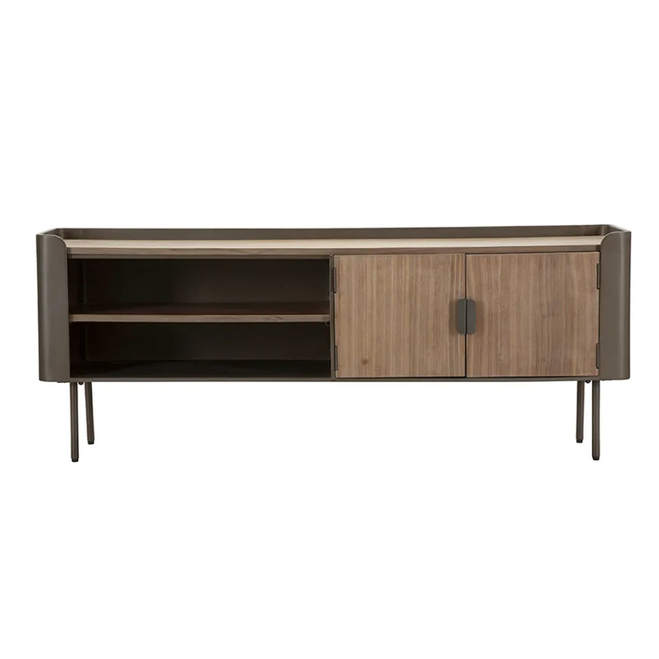 Mueble TV de salón en madera de abeto y hierro gris con 2 puertas - Cooper Viadurini