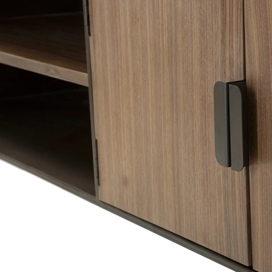 Mueble TV de salón en madera de abeto y hierro gris con 2 puertas - Cooper Viadurini