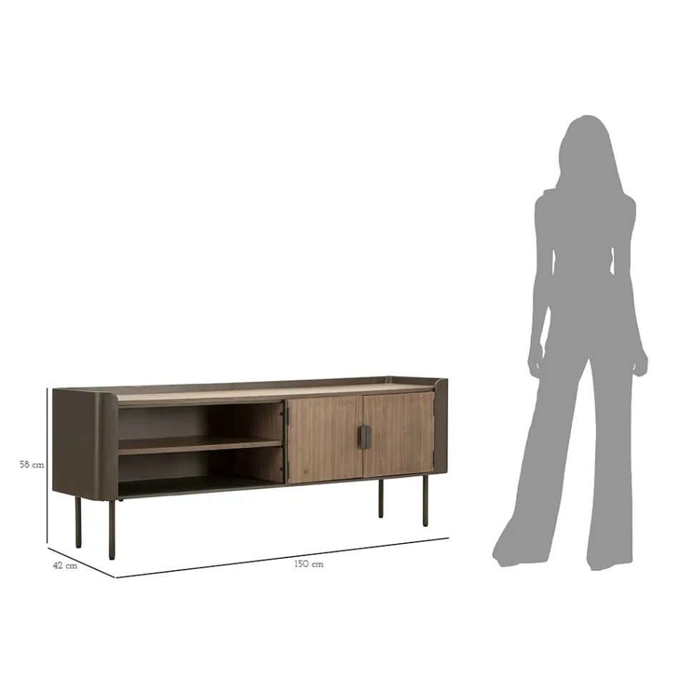 Mueble TV de salón en madera de abeto y hierro gris con 2 puertas - Cooper Viadurini