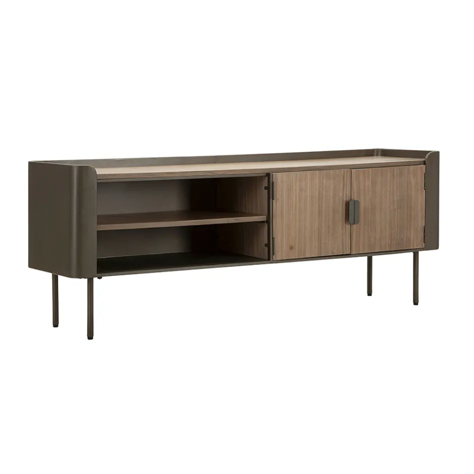 Mueble TV de salón en madera de abeto y hierro gris con 2 puertas - Cooper Viadurini