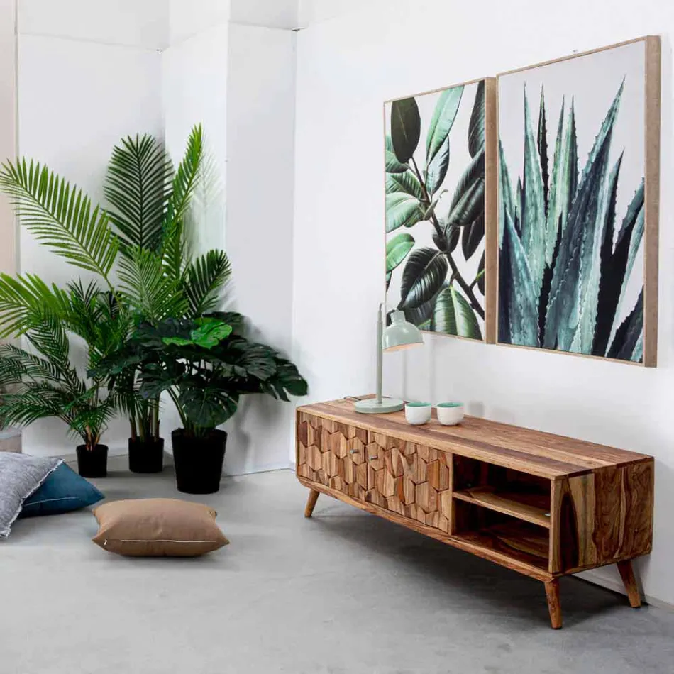 Mueble de TV de madera de diseño vintage con pomos de acero Homemotion - Ventador Viadurini