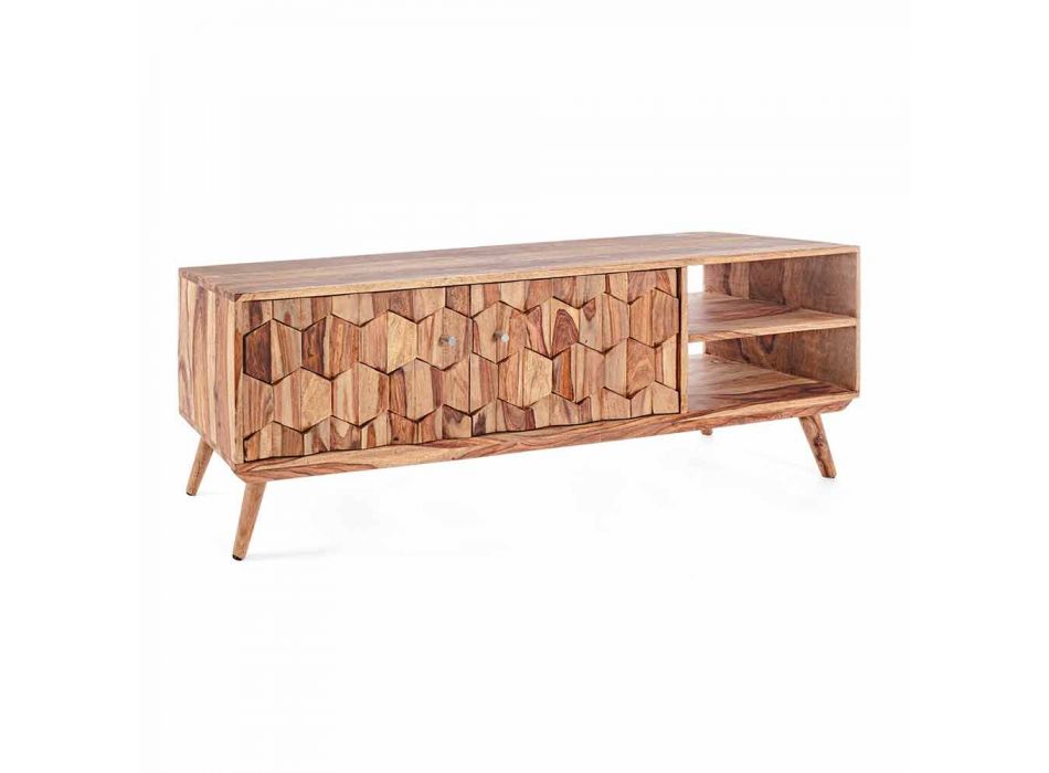 Mueble de TV de madera de diseño vintage con pomos de acero Homemotion - Ventador Viadurini