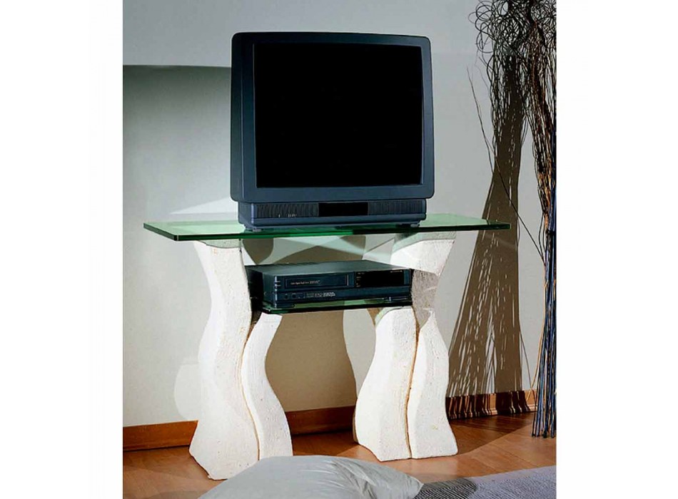 Porta Tv piedra y cristal de diseño elegante Khloe Viadurini