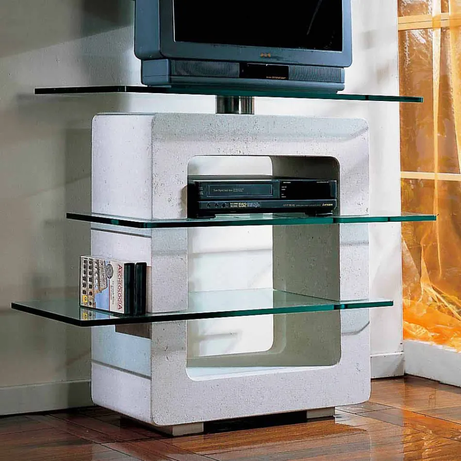 puerta de piedra de TV modular y modernas Agnes de cristal de diseño Viadurini