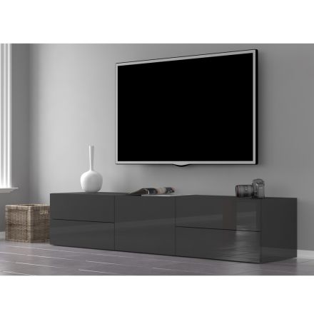 Mueble Tv Salón Madera Blanca o Antracita Brillo Diseño 2 Tamaños - Yolanda Viadurini