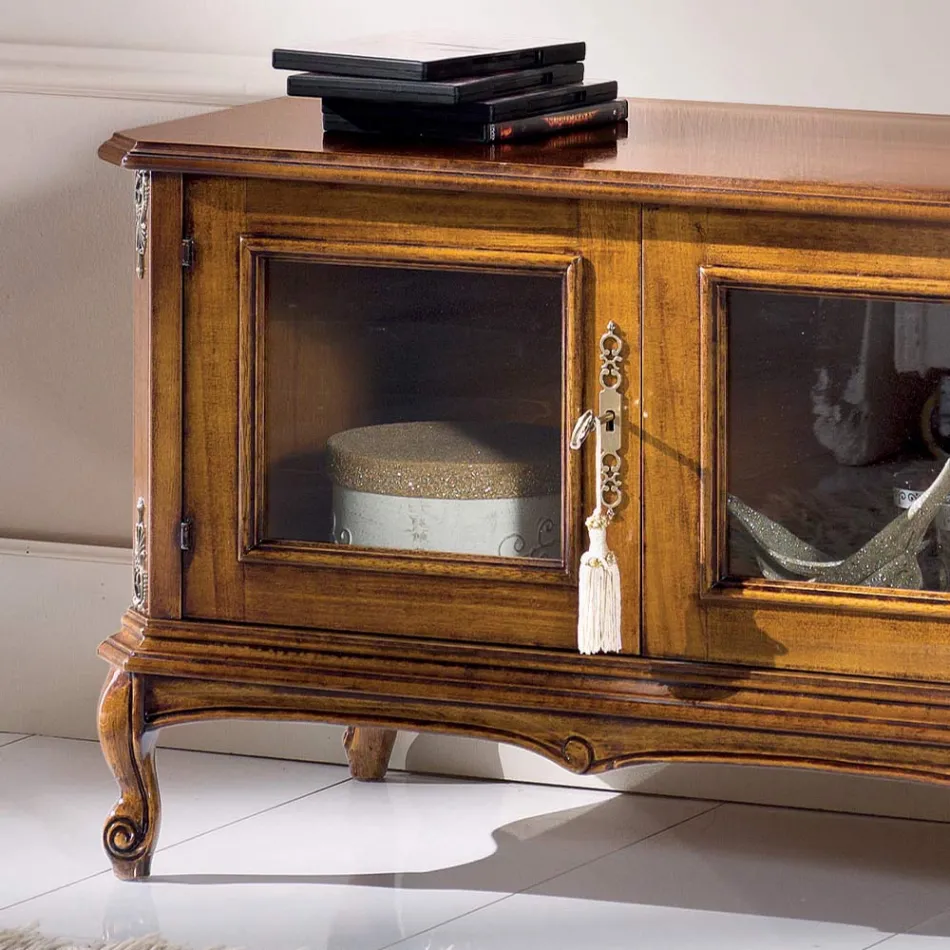 Mueble de TV de madera de estilo clásico con puertas de vidrio Made in Italy - Richard Viadurini