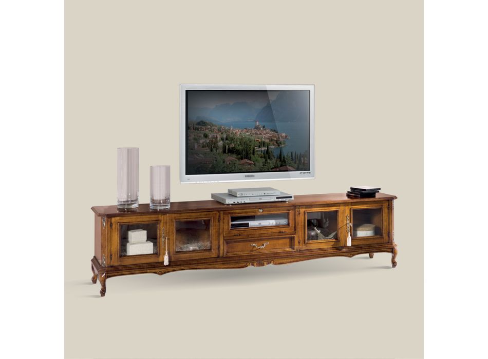 Mueble de TV de madera de estilo clásico con puertas de vidrio Made in Italy - Richard Viadurini