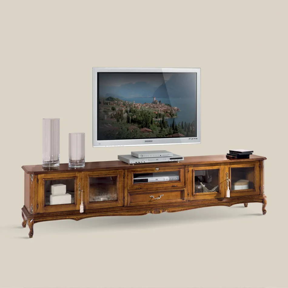 Mueble de TV de madera de estilo clásico con puertas de vidrio Made in Italy - Richard Viadurini