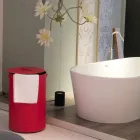 Cesto de ropa cilíndrico en piel regenerada a mano Roby. Viadurini