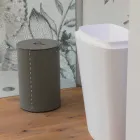 Cesto de ropa cilíndrico en piel regenerada a mano Roby. Viadurini