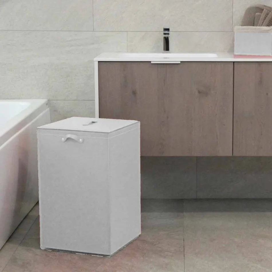 Cesto para la ropa de cuero con base cuadrada David, hecho en Italia. Viadurini