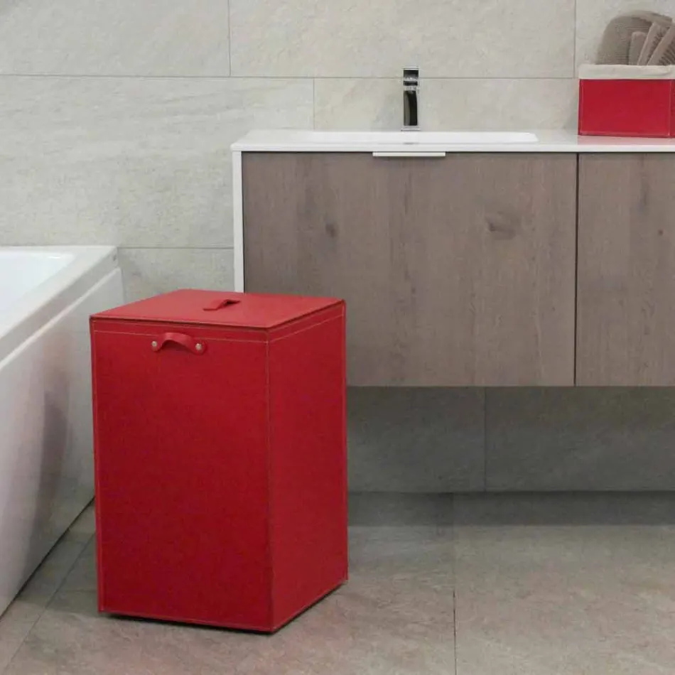 Cesto para la ropa de cuero con base cuadrada David, hecho en Italia. Viadurini