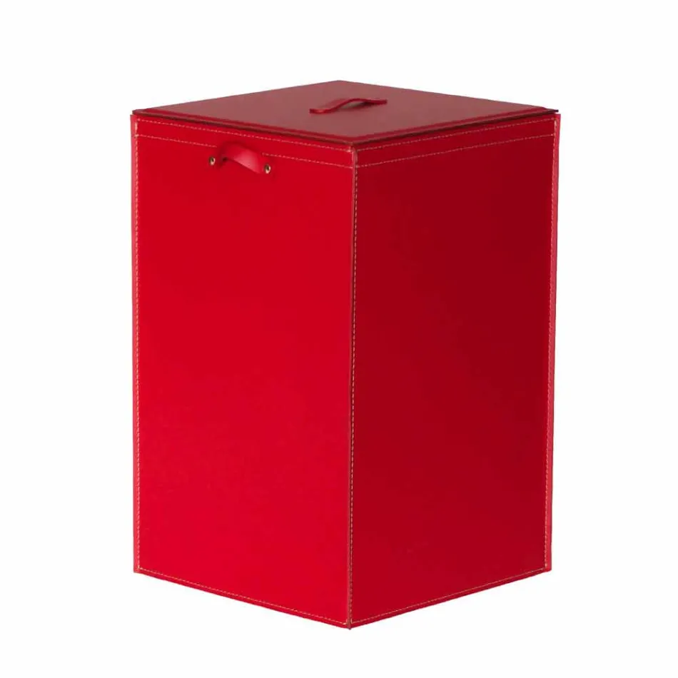 Cesto para la ropa de cuero con base cuadrada David, hecho en Italia. Viadurini