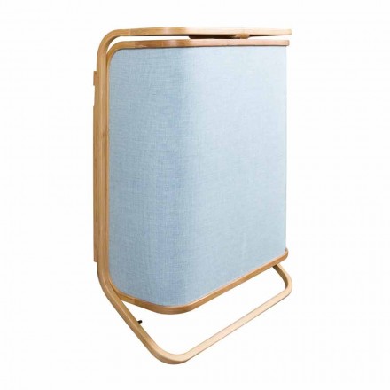 Moderno cesto para la ropa de pared en valenza, tejido azul marino y bambú. Viadurini