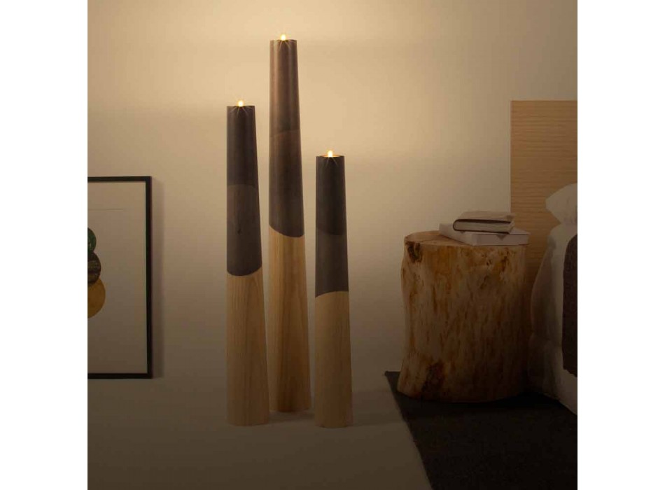 Candelero moderno de madera maciza de pino con detalles de colores - Candor Viadurini
