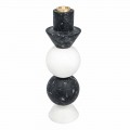 Candelero alto en mármol blanco, negro y latón Hecho en Italia - Bram
