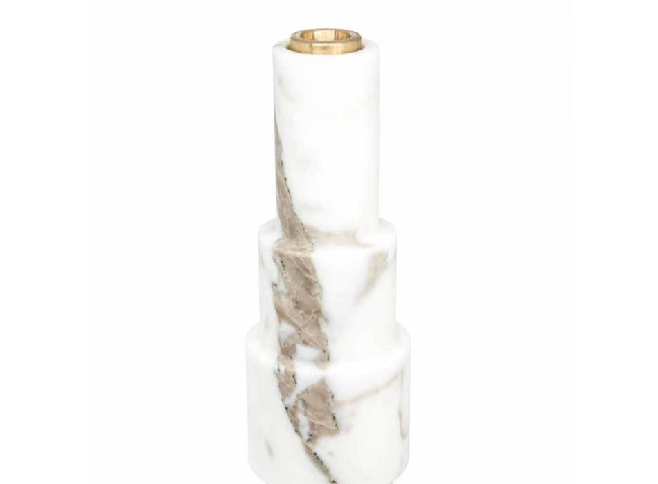 Candelero moderno en mármol blanco de Carrara y latón Made in Italy - Allan Viadurini