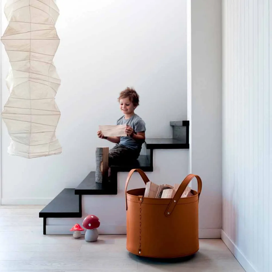 Soporte de tronco cilíndrico en cuero regenerado con ruedas Tonda Firestyle Viadurini