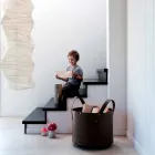 Soporte de tronco cilíndrico en cuero regenerado con ruedas Tonda Firestyle Viadurini