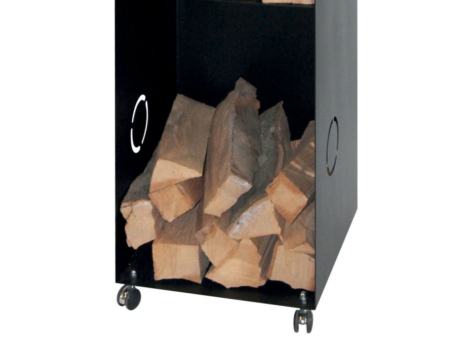 Porta madera con 2 compartimentos de almacenamiento y estante superior Made in Italy - Colibri Viadurini
