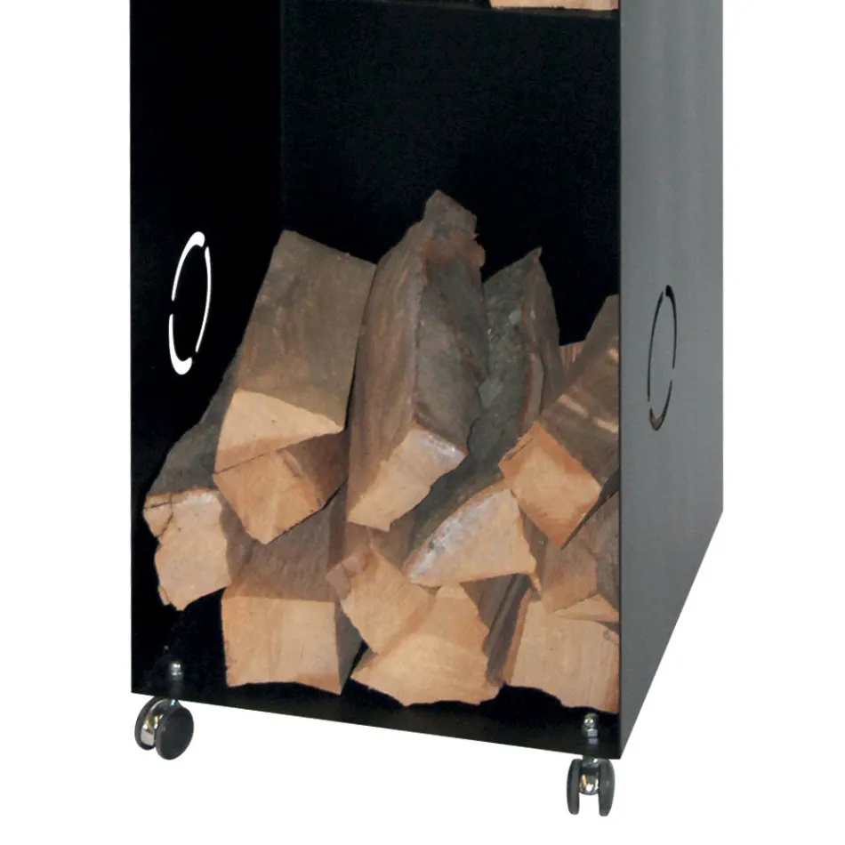 Porta madera con 2 compartimentos de almacenamiento y estante superior Made in Italy - Colibri Viadurini