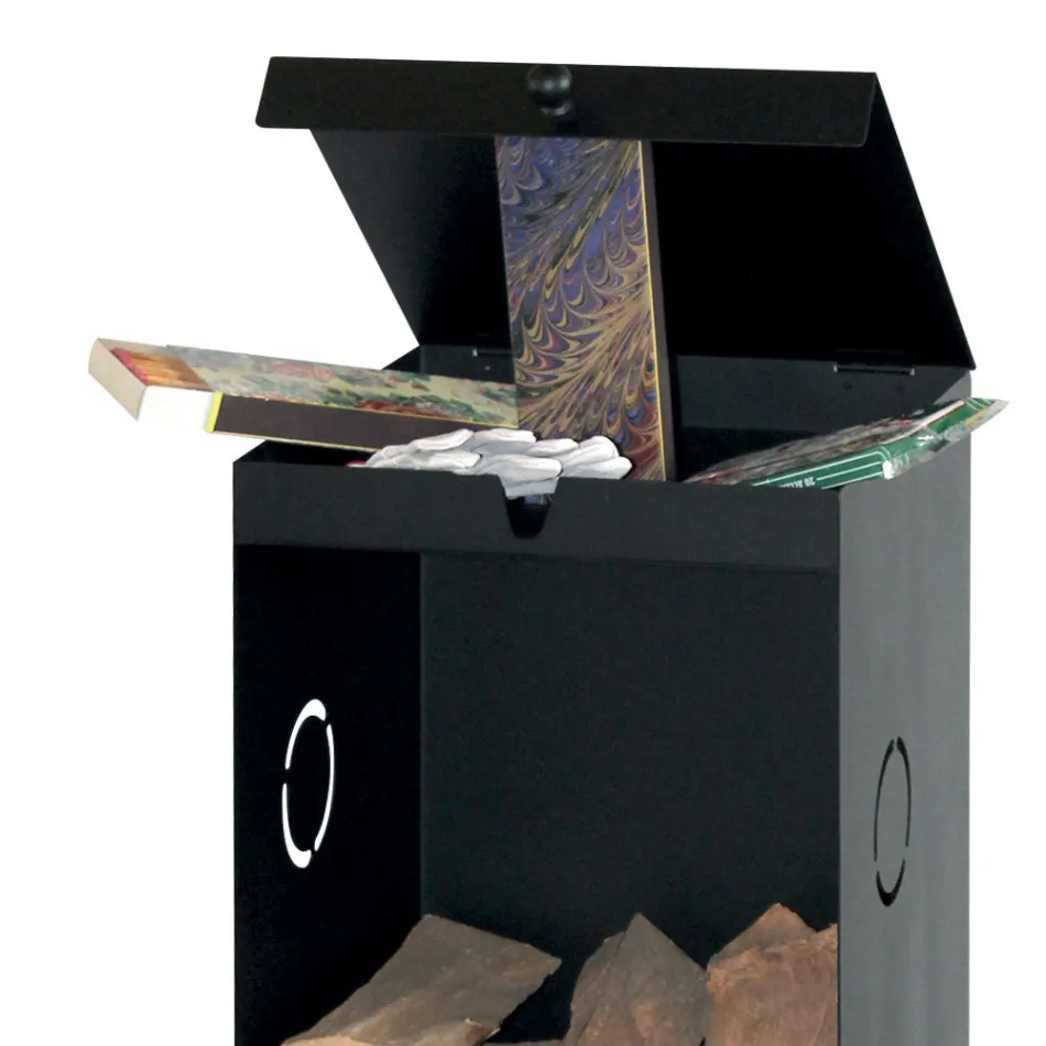 Porta madera con 2 compartimentos de almacenamiento y estante superior Made in Italy - Colibri Viadurini