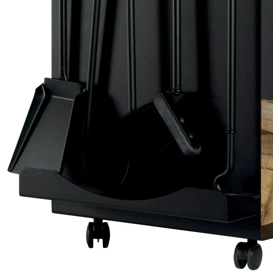 Porta leña con porta herramientas con 4 accesorios integrados Made in Italy - Búho Viadurini