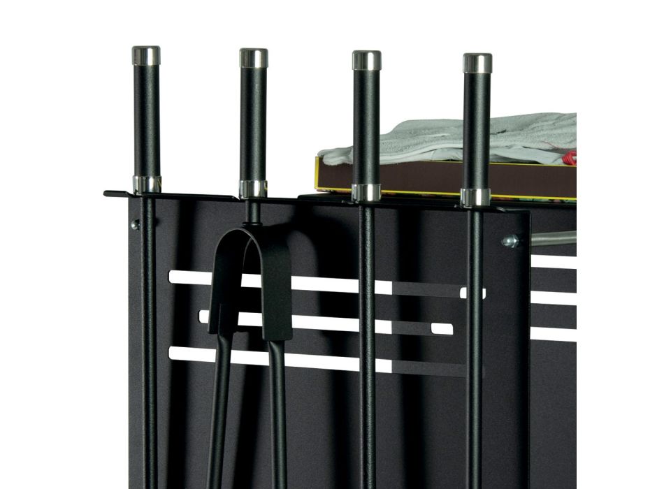 Porta leña con porta herramientas con 4 accesorios integrados Made in Italy - Búho Viadurini