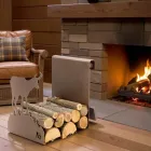 Soporte para leña de interior en acero marrón Made in Italy con herramientas - Volturno Viadurini