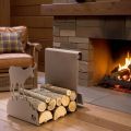Soporte para leña de interior en acero marrón Made in Italy con herramientas - Volturno