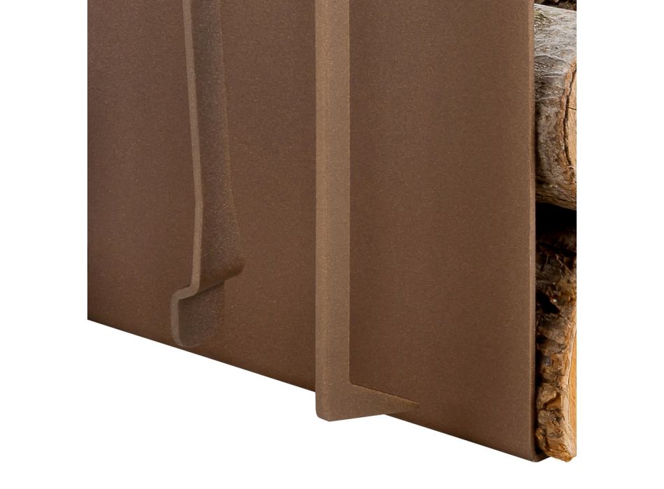 Soporte para leña de interior en acero marrón Made in Italy con herramientas - Volturno Viadurini