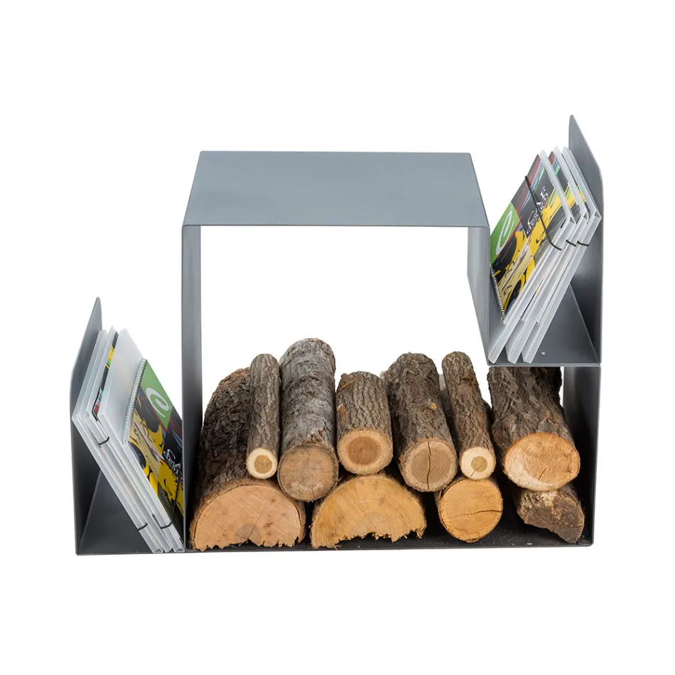 Leñero de Diseño para Interior en Acero Gris Made in Italy - Tramontana Viadurini
